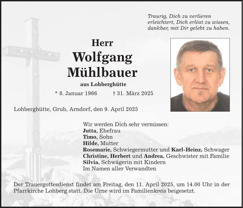Traueranzeige Wolfgang Mühlbauer