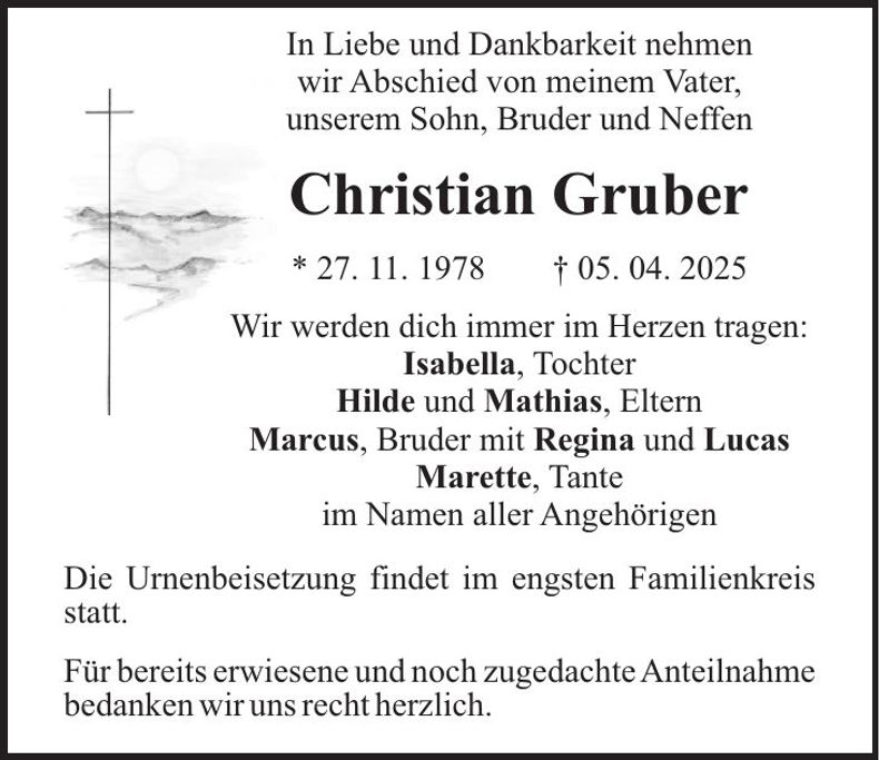 Traueranzeige Christian Gruber