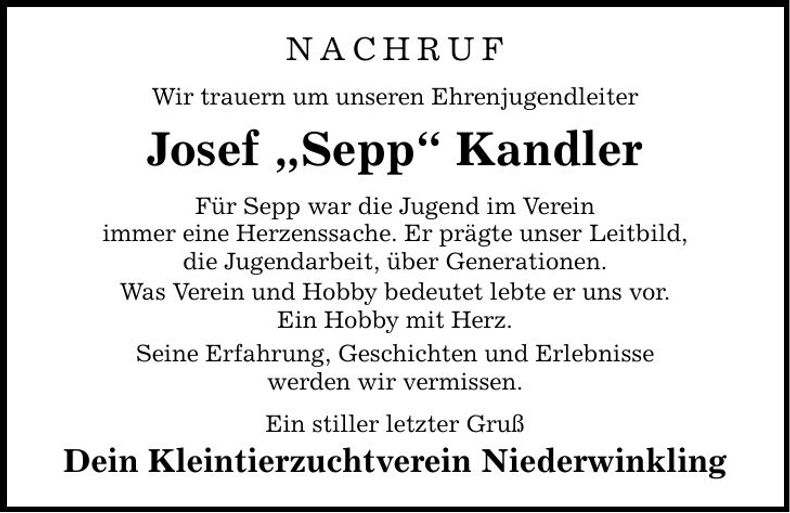 Traueranzeige Josef Kandler