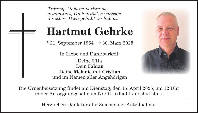 Traueranzeige Hartmut Gehrke