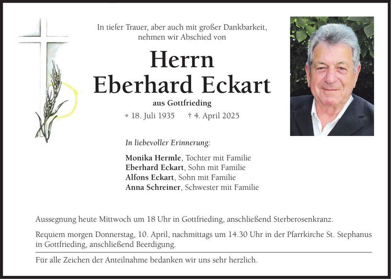 Traueranzeige Eberhard Eckart