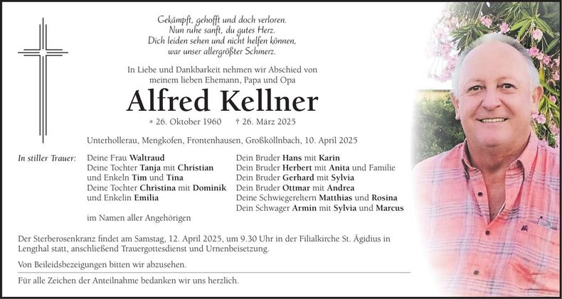Traueranzeige Alfred Kellner