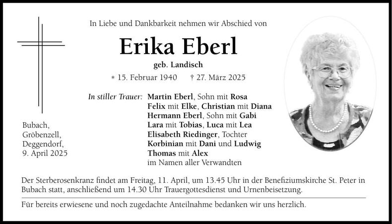 Traueranzeige Erika Eberl
