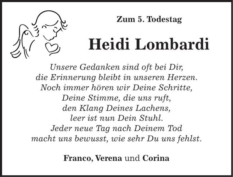 Traueranzeige Heidi Lombardi