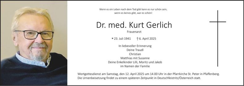 Traueranzeige Kurt Dr. Gerlich