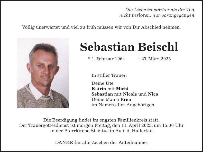 Traueranzeige Sebastian Beischl