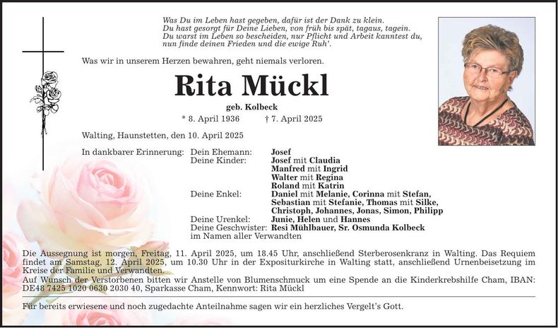 Traueranzeige Rita Mückl