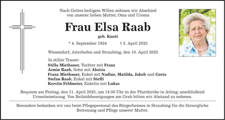 Traueranzeige Elsa Raab