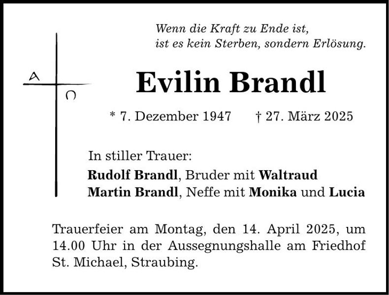 Traueranzeige Evilin Brandl