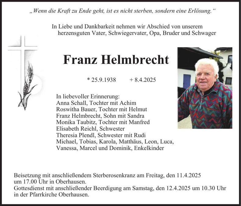 Traueranzeige Franz Helmbrecht