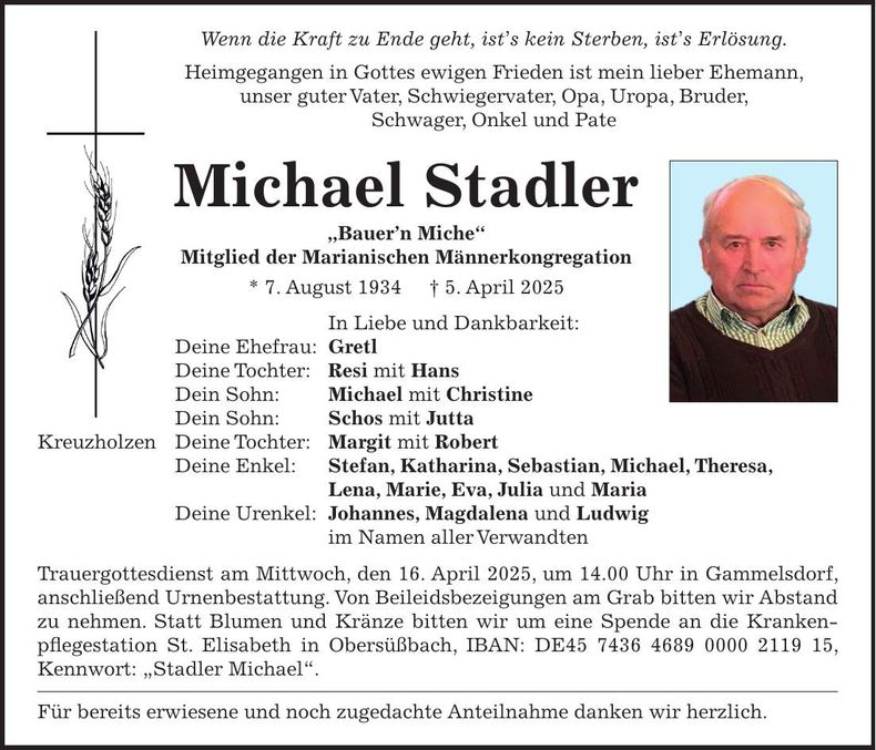 Traueranzeige Michael Stadler