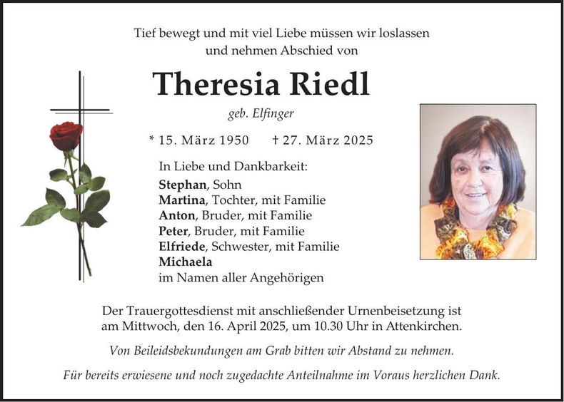 Traueranzeige Theresia Riedl