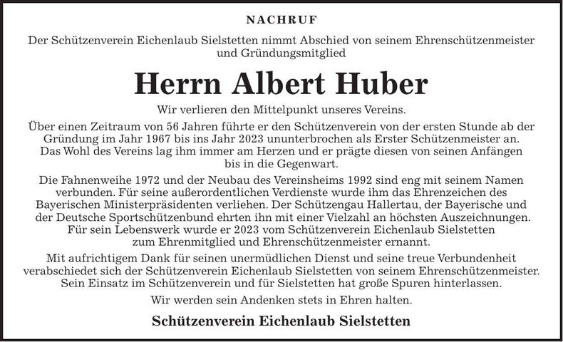 Traueranzeige Albert Huber