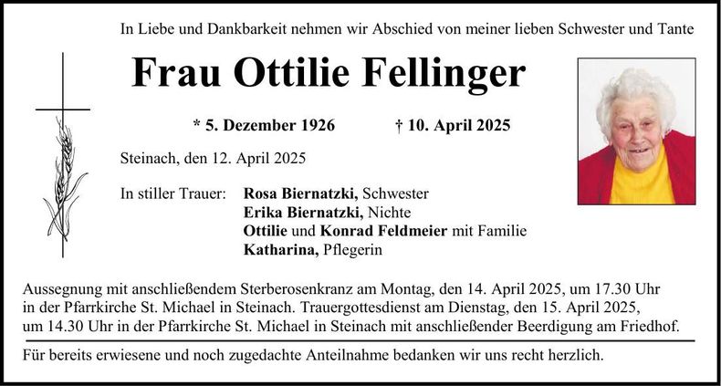 Traueranzeige Ottilie Felmeier