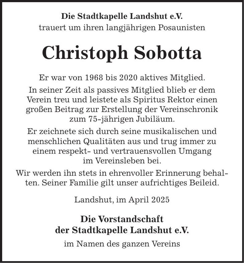 Traueranzeige Christoph Sobotta