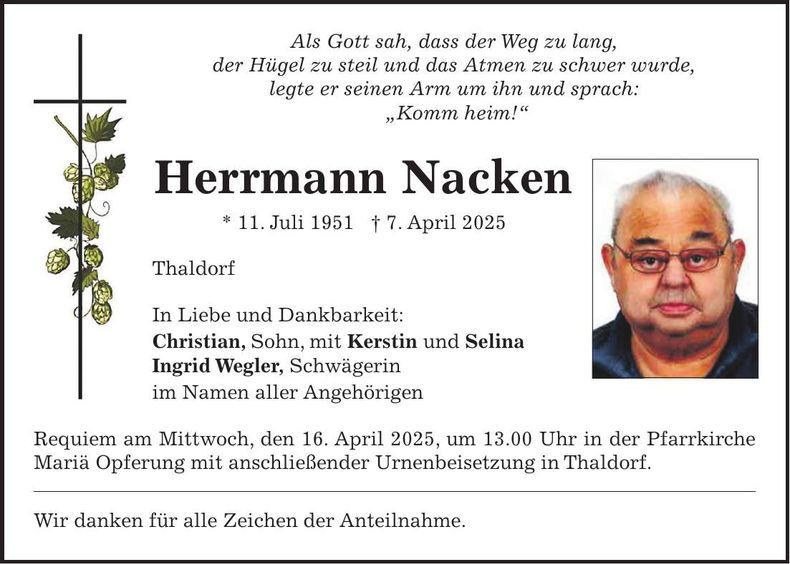 Traueranzeige Herrmann Nacken