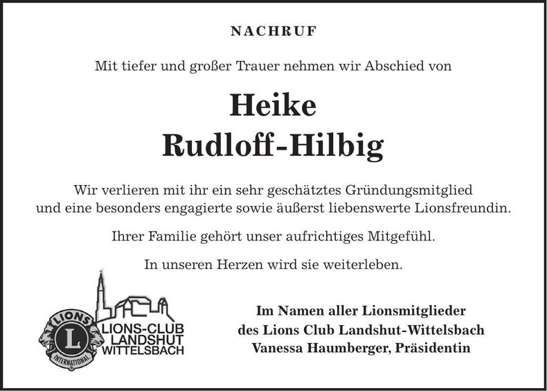 Traueranzeige Heike Rudloff-Hilbig