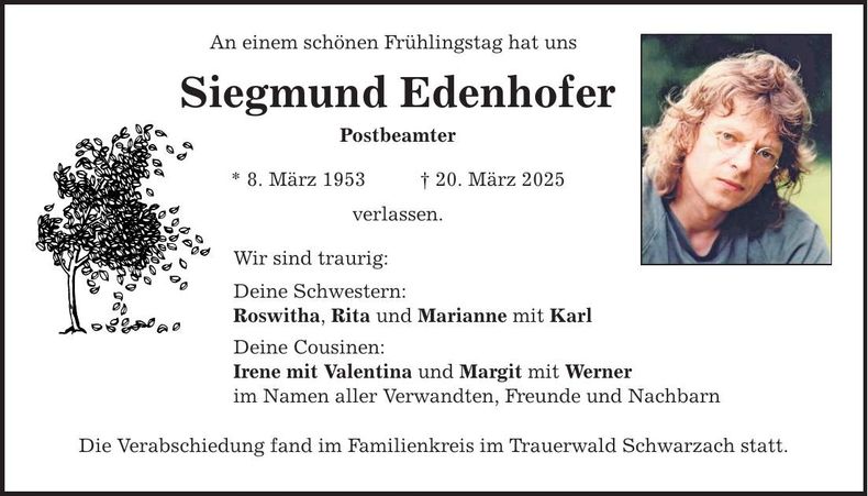 Traueranzeige Siegmund Edenhofer