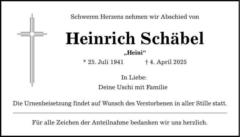 Traueranzeige Heinrich Schäbel