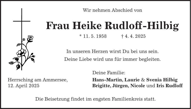Traueranzeige Heike Rudloff-Hilbig