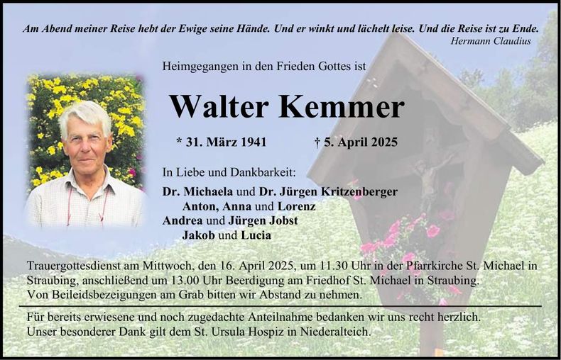 Traueranzeige Walter Kemmer