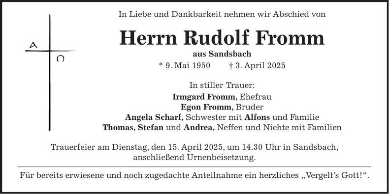 Traueranzeige Rudolf Fromm