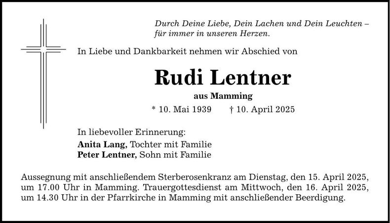 Traueranzeige Rudi Lentner