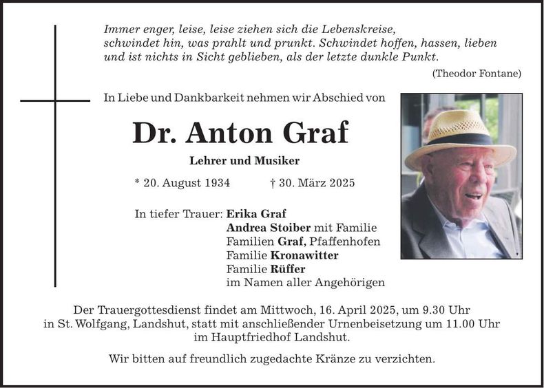 Traueranzeige Anton Dr. Graf