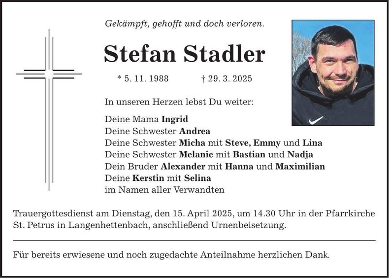 Traueranzeige Stefan Stadler