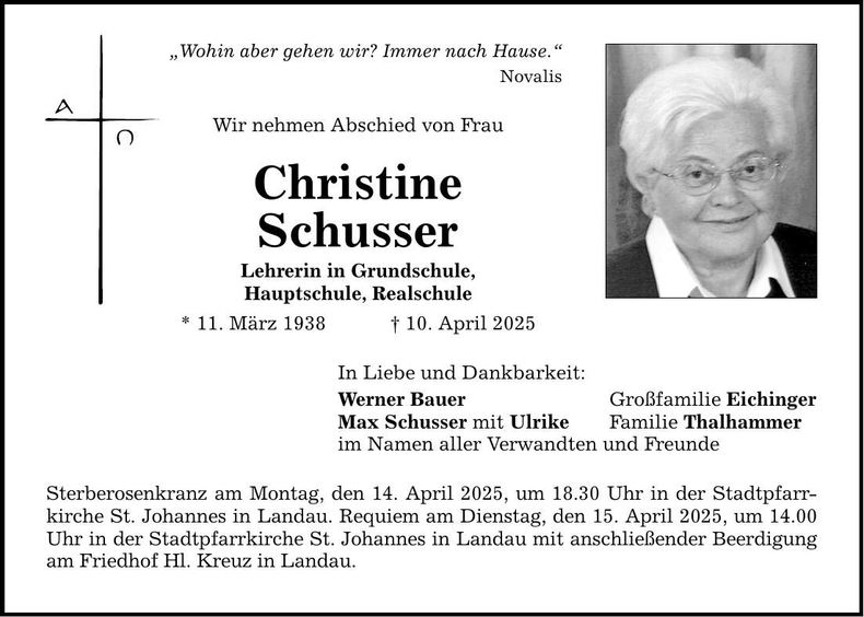 Traueranzeige Christine Schusser