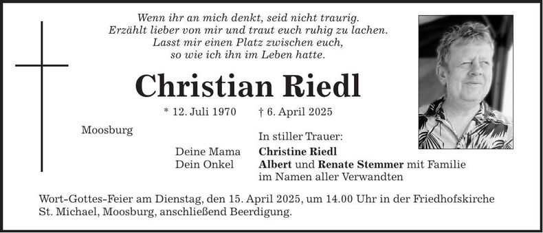 Traueranzeige Christian Riedl