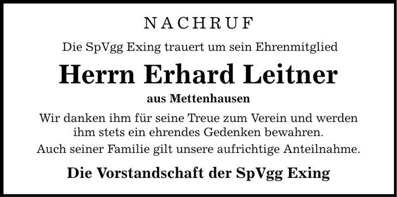 Traueranzeige Erhard Leitner