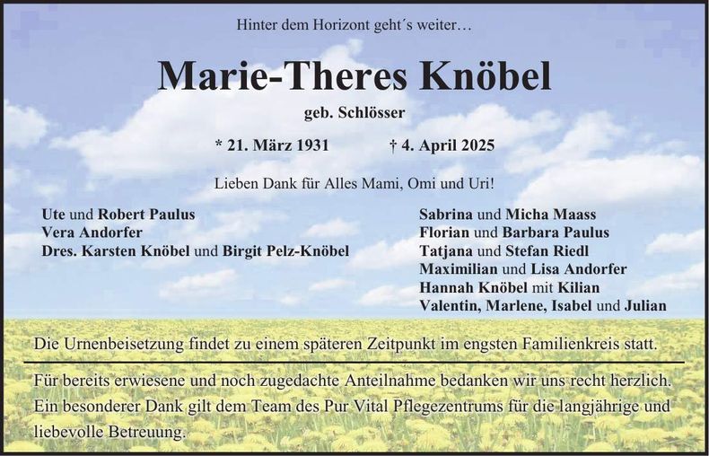 Traueranzeige Marie-Theres Knöbel