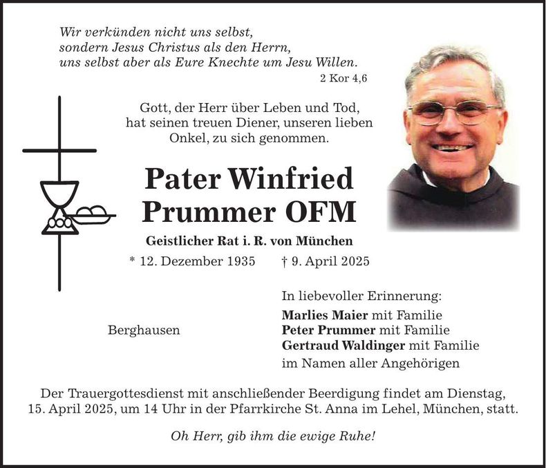 Traueranzeige Winfried Prummer