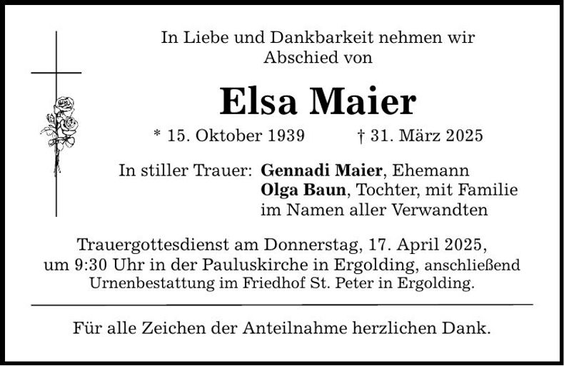 Traueranzeige Elsa Maier