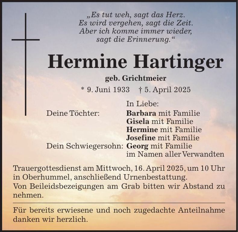 Traueranzeige Hermine Hartinger