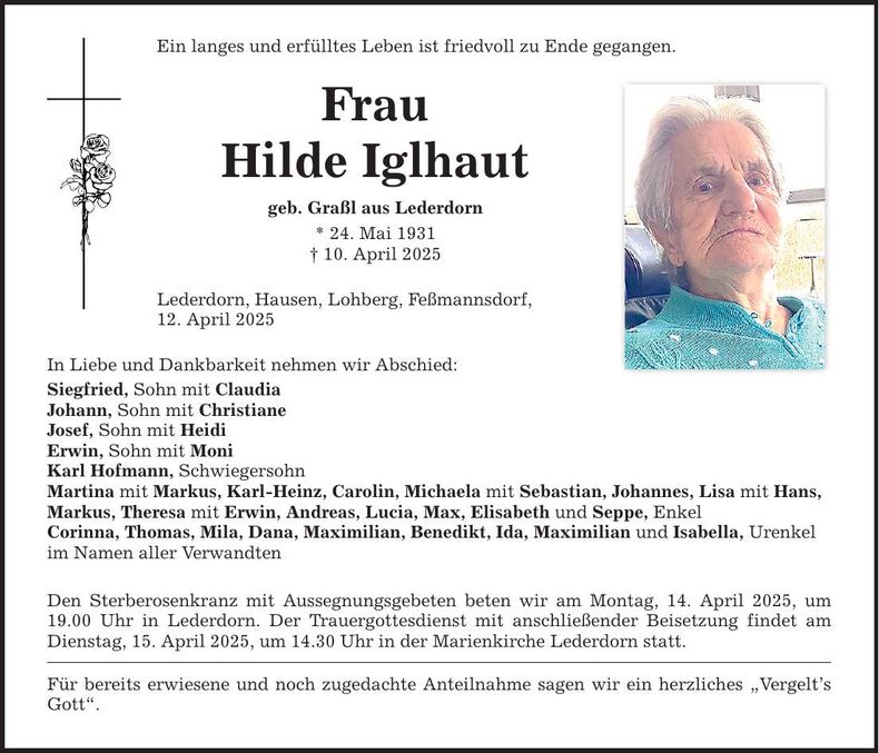 Traueranzeige Hilde Iglhaut