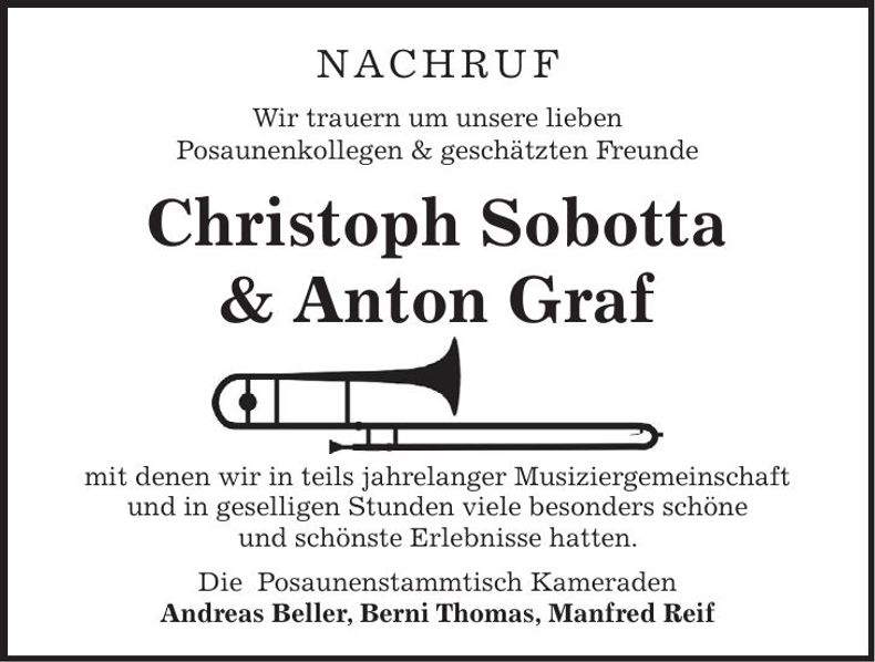 Traueranzeige Graf Anton Sobotta Christoph