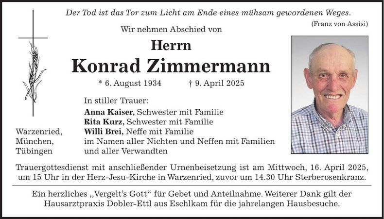 Traueranzeige Konrad Zimmermann