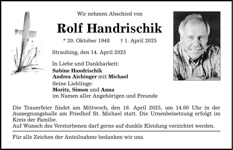 Traueranzeige Rolf Handrischik