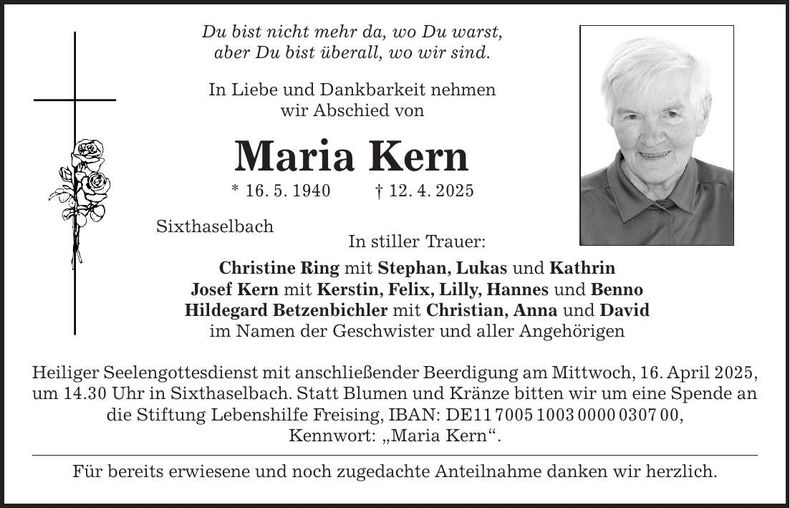 Traueranzeige Maria Kern