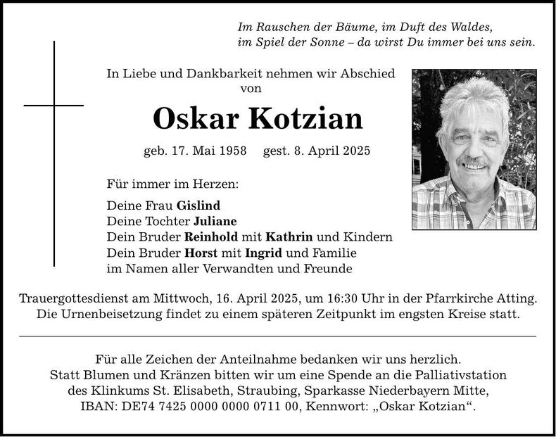 Traueranzeige Oskar Kotzian