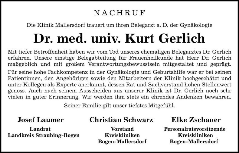 Traueranzeige Kurt Dr. Gerlich