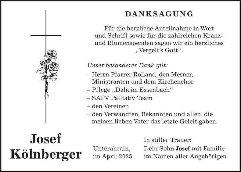 Traueranzeige Josef Kölnberger