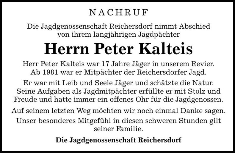 Traueranzeige Peter Kalteis