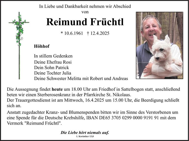 Traueranzeige Reimund Früchtl