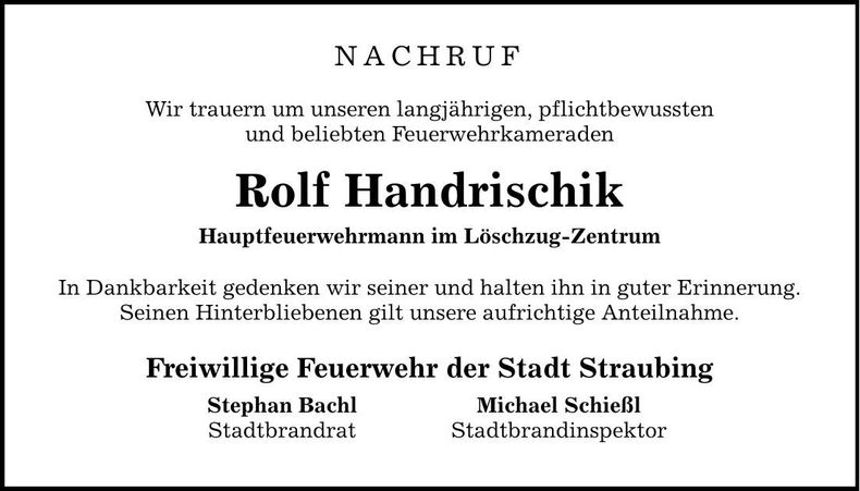 Traueranzeige Rolf Handrischik