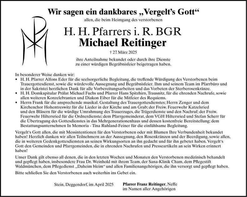 Traueranzeige Michael Reitinger