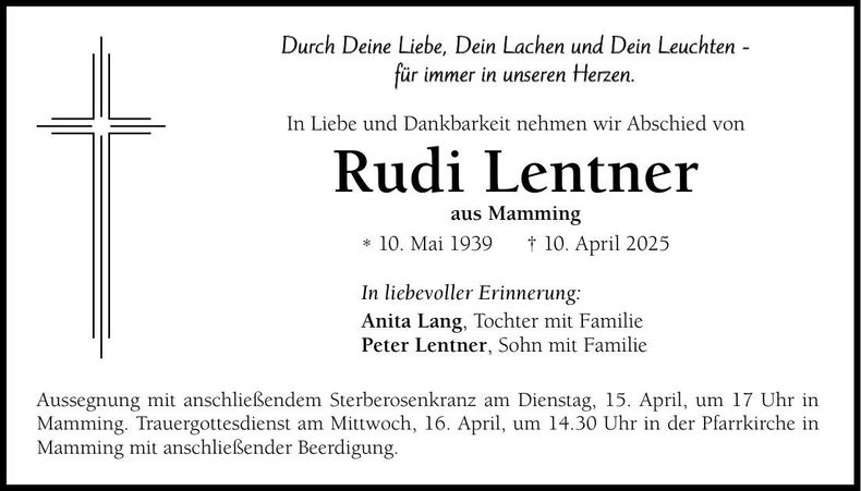 Traueranzeige Rudi Lentner