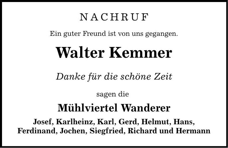 Traueranzeige Walter Kemmer